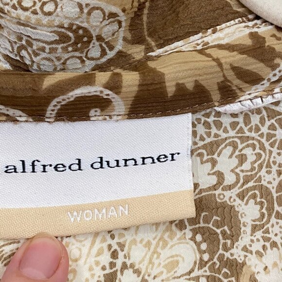 Alfred Dunner Women's Sheer Brown Cream Butterfly Floral Button Front Blouse - Picture 7 of 10